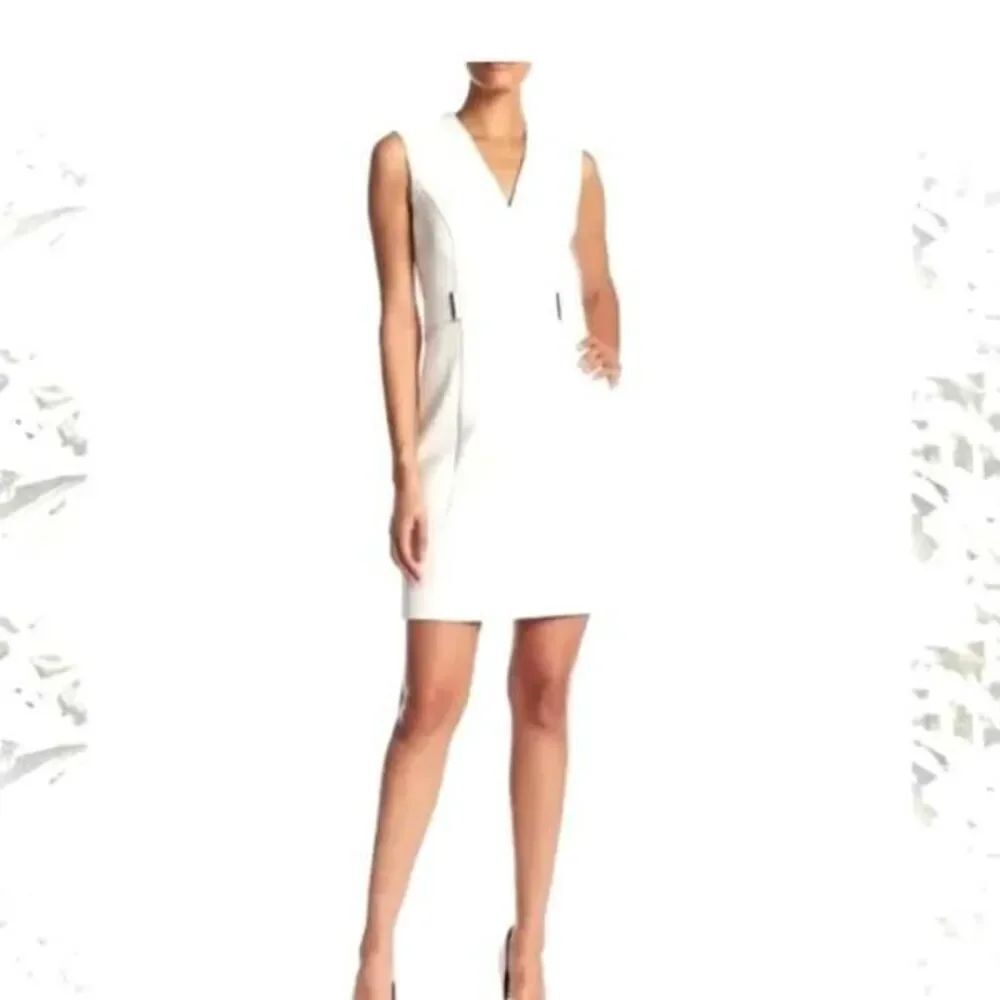 TED BAKER Dionne Metal Side Domed Ivory  Sheath Sleeveless Dress Sz 5 (US 12)